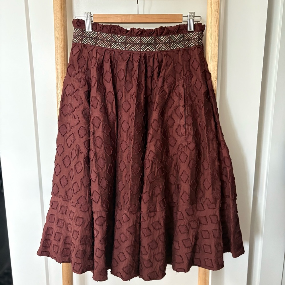 Anthropologie Meave textured paper bag waist skirt